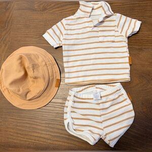 Charming Tan and White Striped Kids Hat Set
